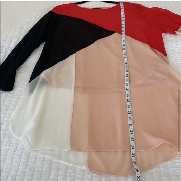 ALFANI colour blocked super tunic top lined red black ivory round neck large - Picture 5 of 7